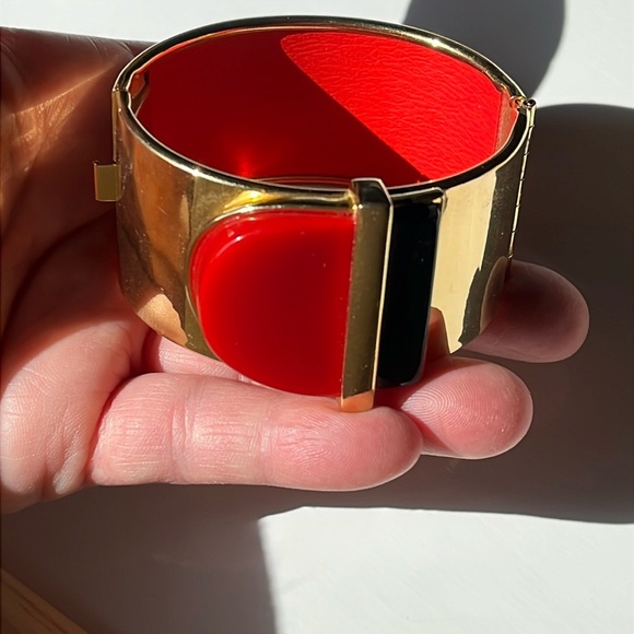 Vintage Modernist Statement Cuff Bracelet Red Black Gold Geometric Bold - Picture 15 of 16
